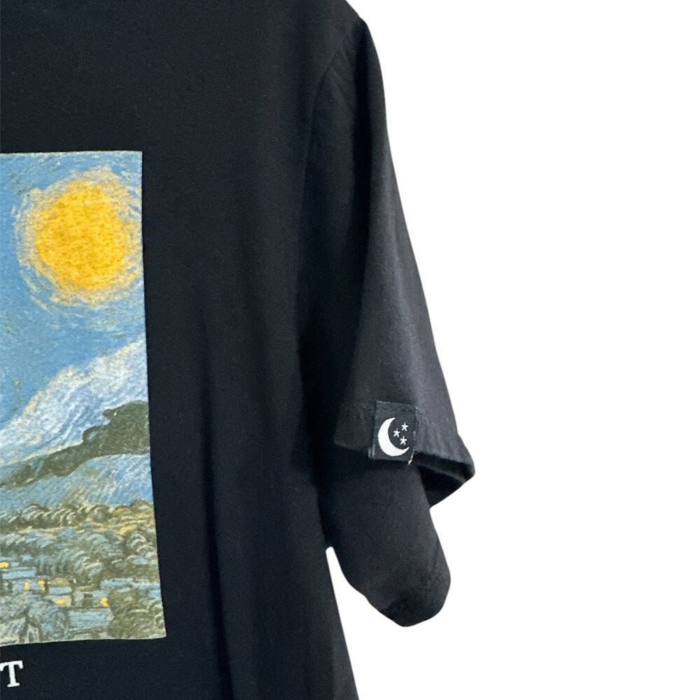 FRENCH PASTRY Starry Night Vincent Van Gogh Cropped Black Graphic Tee Shirt XL - Picture 5 of 6